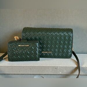 Michael Kors Green Woven Leather Bag Set